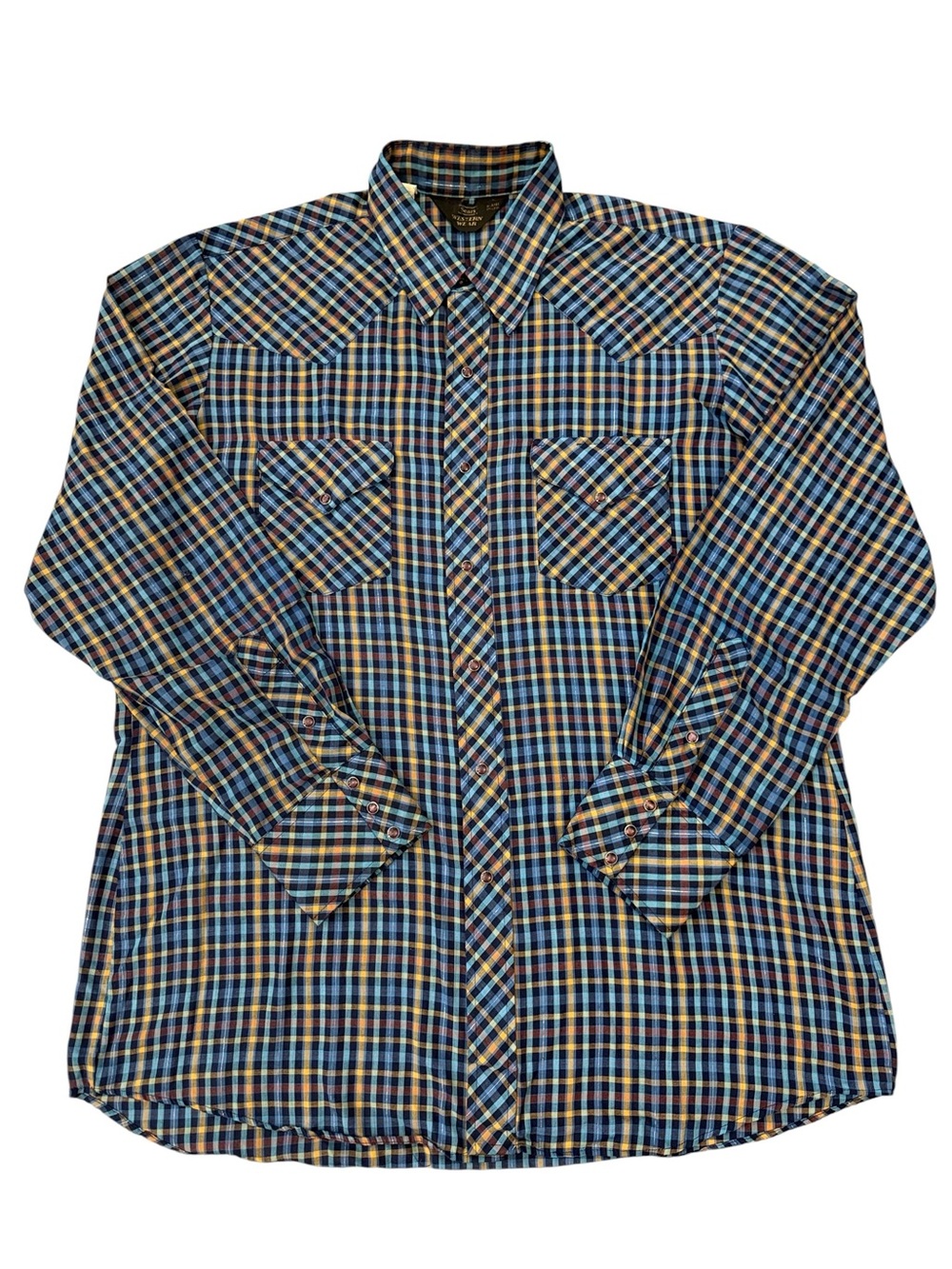 Vintage 70s Sears Western Wear Pearl Snap Plaid Shirt Men’s 17-17.5 XL